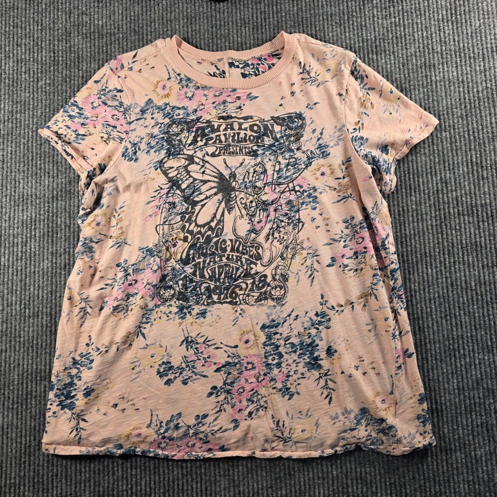 Torrid Peach Floral Butterfly‎ Avalon Pavilion Graphic Tee Classic Fit 0 L XL